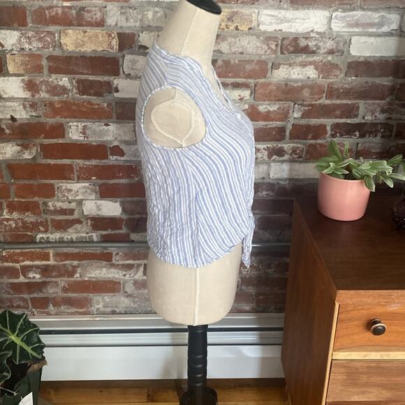 One Clothing White and Blue Stipe Tie Button V Neck Top Size XS - Picture 3 of 7
